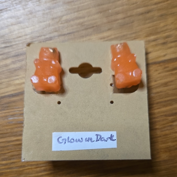 Glow in Dark Orange Bear Clip-on Earrings - Picture 1 of 6